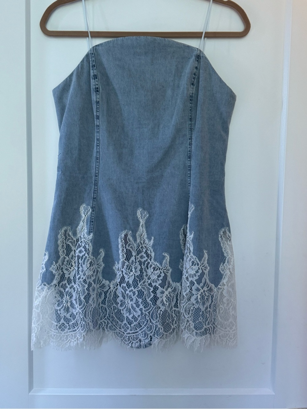 Amanda Uprichard Strapless Denim Mini Dress with White Lace